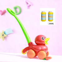 新款儿童手推户外玩具吹泡泡机推拉式泡泡车 鸭子款泡泡机自动 红色鸭子标配(含200ML泡泡水)
