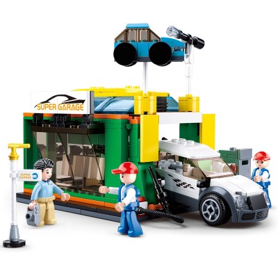 小鲁班积木玩具儿童拼插装汽车服务中心模型男女孩子5-6-7岁 汽车美容店