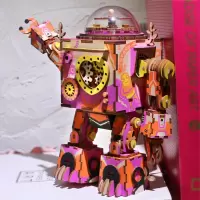Robotime若态木制拼装积木旋转式八音盒儿童女孩玩具生日 机器人爱之初醒(曲目:如此钟情)
