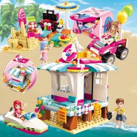 启蒙拼装积木雪莉系列活力沙滩露营海鲜餐厅乐园儿童拼插玩具 沙滩露营+海边救援小屋