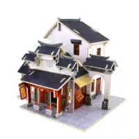 若态科技3d立体拼图模型世界风情木质diy小屋儿童女孩 中国绸缎庄