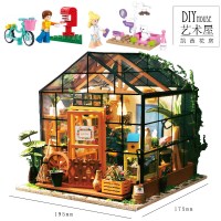 若态3D立体拼图拼装建筑模型手工DIY小屋 生日创意木质花房 凯西花房+送灯遥控器、积木人仔2个