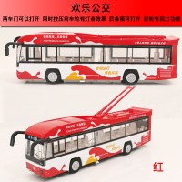 玩具汽车仿真合金巴士车模公交模型公共汽车声光回力大巴儿童 1602C红色公交车