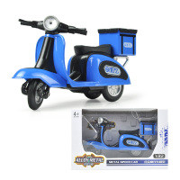 仿真合金摩托车模型送外卖电动车自行车卡通儿童玩具车金属小汽车 蓝色三轮外卖-礼盒