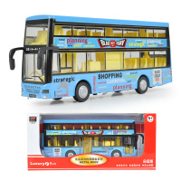 仿真合金巴士旅游双层公交车校车电车公共汽车儿童玩具小汽车声光 【语音】公园双层巴士【礼盒】蓝