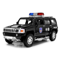 仿真合金警车消防车小汽车模型儿童玩具车特警回力车套装声光 悍马H3-黑色