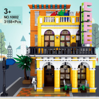 深圳雷尔10002经典商业街景系列咖啡店屋模型小颗粒拼装积木玩具