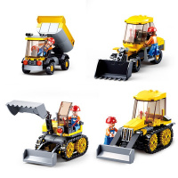 拼装积木4款城市工程系列翻斗车挖土机推土机儿童玩具兼容乐高