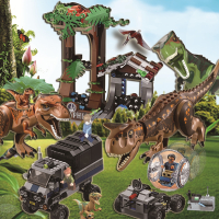 兼容乐高积木恐龙系列拼装霸王龙侏罗纪世界公园2男孩全套稀有新3 藕色巨型恐龙大围攻
