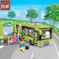 启蒙拼装积木1121男孩女孩拼插玩具模型儿童力玩具城市公交车