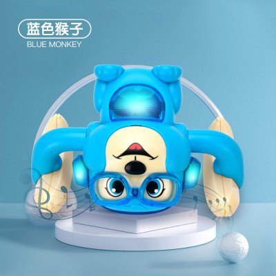 翻滚猴子玩具宝宝婴儿男孩女孩抖音儿童声光电动音乐翻跟 声控电动翻斗猴子戴眼镜[蓝色] 送三节7号电池+螺丝刀[玩半小时]