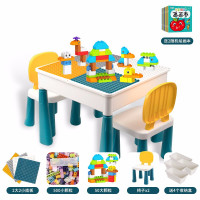 [顺丰秒发]儿童积木桌子多功能兼容乐高学习桌游戏桌餐椅台大颗粒积木拼装拼插儿童 大小底板1桌2椅50大颗粒+500小颗粒