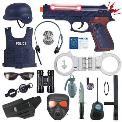 儿童电动玩具宝宝音乐机关声光M4冲锋男孩2-3岁8-12特警玩具特种兵装备套装警察玩具军事模型 特警装备18件套