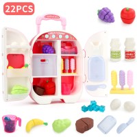 过家家旅行冰箱玩具双开便携式厨房女孩儿童拉杆箱出冰带音乐 多功能小冰箱(带麦克风/儿歌/故事)-送电池螺丝刀贴纸