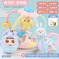 婴儿玩具1岁宝宝启蒙音乐手摇铃6-12个月幼儿3玩具9生日 牙胶音乐手抓球粉[充电版+曼哈顿球+小猪不倒翁+拨浪鼓]