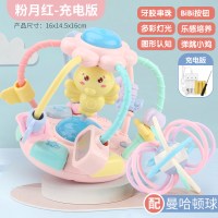 婴儿玩具1岁宝宝启蒙音乐手摇铃6-12个月幼儿3玩具9生日 牙胶音乐手抓球粉[充电版+螺丝刀+曼哈顿球]