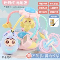 婴儿玩具1岁宝宝启蒙音乐手摇铃6-12个月幼儿3玩具9生日 牙胶音乐手抓球粉[配电池螺丝刀+曼哈顿球+小猪不倒翁]