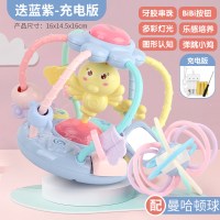 婴儿玩具1岁宝宝启蒙音乐手摇铃6-12个月幼儿3玩具9生日 牙胶音乐手抓球蓝【充电版+螺丝刀+曼哈顿球】