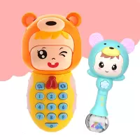 儿童变脸音乐手机遥控器可咬防口水玩具小孩0-1-2-3岁八个月宝宝 橙色变脸手机+小熊摇铃棒蓝【送电池螺丝刀】