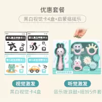 黑白卡片婴儿早教宝宝视觉激发闪卡彩色玩具0-3个月1岁半 早教卡黑白+彩色[4盒]+拨浪鼓摇铃5件套
