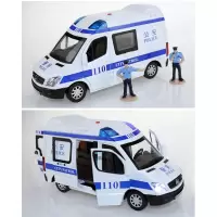 彩珀公安救护警车玩具合金车模型1:32声光回力仿真儿童玩具车男孩 蓝色