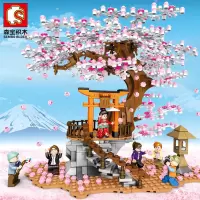 森宝601076樱花系列-半山樱景居拼装拼插小颗粒积木兼容乐高