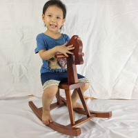 儿童摇摇马实木木制木马小孩玩具摇椅玩具童车摄影1-6岁周岁 棕色实木