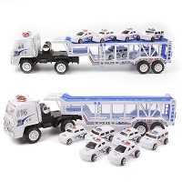大号惯性货柜车双层运输拖车平板集装箱卡车模型仿真男孩玩具车 8968货柜警车