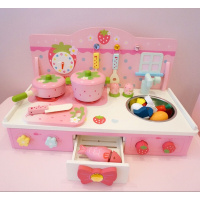 木制厨房灶台女孩过家家儿童切切做饭玩具套装六一儿童生日 粉红色[煤气灶]窗户