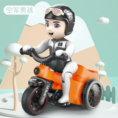 网红儿童特技三轮车音乐灯光电动卡通男孩万向翻斗车玩具 特技三轮车[LD-151A-橙-彩盒]