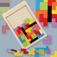七巧板一年级下册小学生俄罗斯方块拼图木质立体积木早教益智玩具