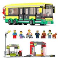 积木系列城市男孩女孩公交车巴士站街景儿童益智拼装玩具