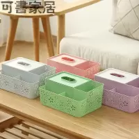 欧式北欧简约书桌纸巾盒创意个性方形餐巾纸盒塑料多功能抽纸盒子 北欧紫