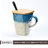 北欧INS 创意个性潮流水杯家用纳丽雅咖啡茶杯子带盖勺情侣杯 蓝色套装