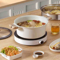 纳丽雅陶瓷汤锅家用电磁炉燃气灶双耳炖锅煲汤煮锅微压带蒸格