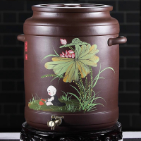 符象紫砂水缸20L储水罐陶瓷过滤茶水桶带龙头净水缸抽水桶手工大号