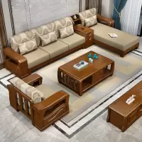 沙发客厅转角贵妃木沙发茶水台法耐新中式木布艺大小户型农村沙发