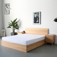 日式床橡木抽屉箱体储物床原木法耐双人主卧榻榻米床1.8m