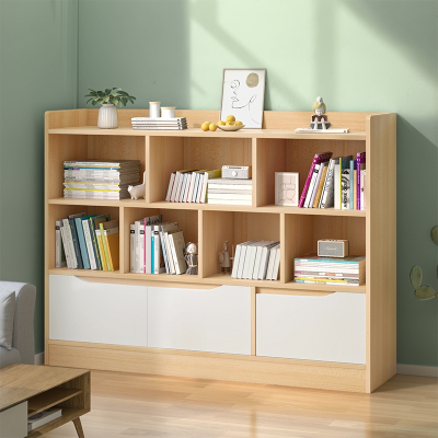 法耐简易书架落地书柜儿童书架家用客厅收纳架一体带门多层置物架矮柜