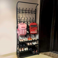 法耐简易落地衣帽架卧室玄关鞋柜衣架家用客厅组合置物鞋架挂衣架一体