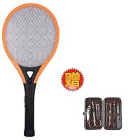 电灭蚊拍充电式家用安全耐用LED灯灭蚊神器不电人强力灭蚊苍蝇 桔色直冲式送美甲包