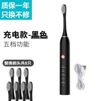 电动牙刷充电式防水声波超自动牙刷成人儿童软毛 黑色 8刷头+充电线（5档调速）