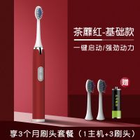 电动牙刷成人软毛儿童式声波电动牙刷学生软毛儿童电动牙刷学生 茶蘼红-基础款1挡【3刷头】