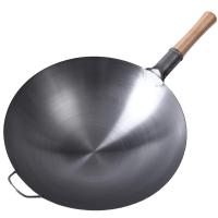 Vitamer铁皮锅炒菜锅薄超轻家用轻便铁锅饭店厨师专用炒锅煤气灶专用大号 40木柄加耳