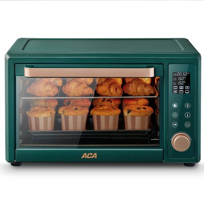 ACA北美智能家用小型多功能电烤箱迷你全自动搪瓷烤箱 复古绿