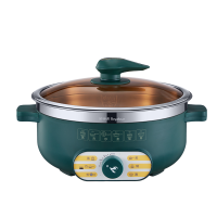 荣事达(Royalstar)多功能锅电火锅家用一体式3L电热锅大功率不锈钢电炒锅带蒸笼双旋钮控温 复古绿(单旋钮)