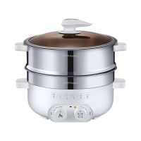 荣事达电蒸锅家用多功能大容量电炒锅不锈钢蒸汽锅煎炒蒸菜多用电蒸笼宿舍一体式电火锅电煮锅大功率电热锅 2000W【定时免看