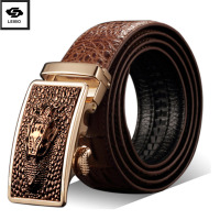 【EHOODI】棕色鳄鱼纹牛皮带男真皮自动扣皮带条自动扣牛皮中青年腰带皮带潮商务BTM10099