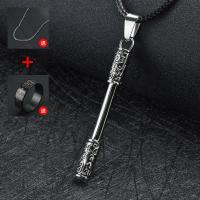 男士项链送戒指潮人霸气时尚个性挂坠配饰品学生钛钢吊坠创意挂链 定海神针银色