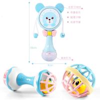 婴幼儿摇铃玩具牙胶手抓球手摇棒不倒翁拨浪鼓套装宝宝学爬磨牙 手抓球+手摇棒+音乐拨浪鼓(蓝)